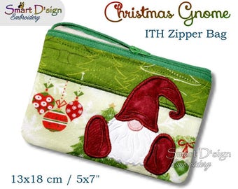 ITH Scandinavian Christmas Gnome Elf 5x7 inch 13x18 cm Zipper Bag In The Hoop Machine Embroidery Design