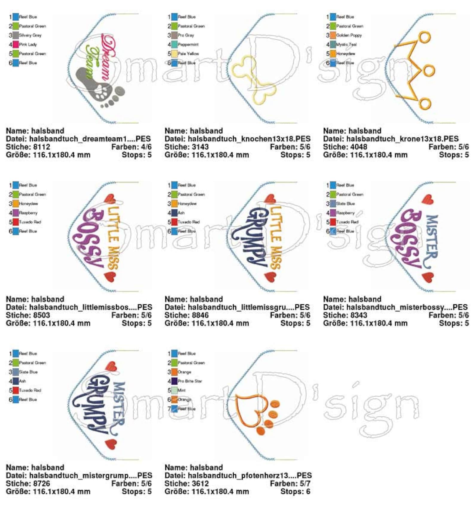 ITH Machine Embroidery Design 8 Dog Collar Bibs Bandanas 5x7 Inch Hoop Motifs Inthehoop Set