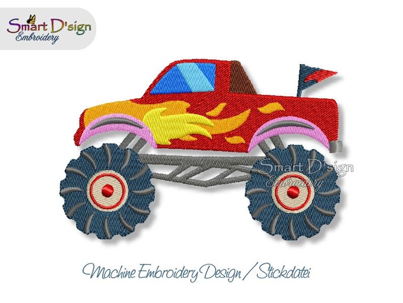 10x10 cm 4x4 inch hoop Machine Embroidery Design Set MONSTER TRUCKS 7 Motifs Set Boys Cars Smart D'sign Instant Download File image 6