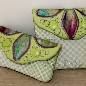 Diseño de bordado a máquina ITH, 2 apliques de colcha fáciles, bolsas de flores, monedero, billetera, llavero, dinero, 5 x 7 pulgadas (13 x 18 cm) en el bastidor, diseño inteligente