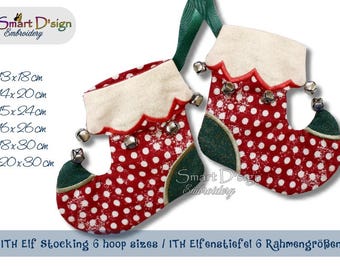 ITH Elf Christmas Stocking 6 Sizes included Set Santa Boots Nikolaus In The Hoop Machine Embroidery Design Instant Download