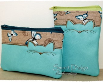 ITH Machine Embroidery Design CAT Bag with Lining In the hoop Zipper Silhouette 5x7 inch 13x18 cm In The Hoop Smart D&#39;sign Download