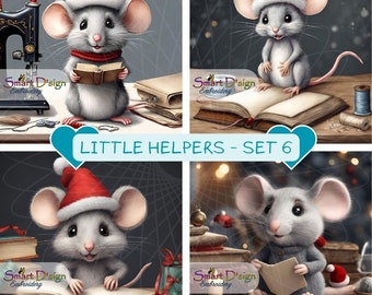 Adorable Mouse Digital Art - LITTLE HELPERS - Set 6 - In The Sewing Room | High Resolution PNG Files | Direct Download | Digital Item