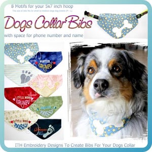 Diseño de bordado a máquina ITH 8 baberos para collares de perro Bandanas Motivos en bastidor de 5 x 7 pulgadas Conjunto en bastidor Miss Bossy Mr Grumpy Smart D'sign Archivo digital