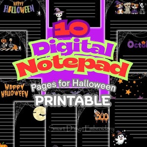 October Notepad 10 Halloween Printable Notepad Pages A4 - PDF Instant Download - Spooky ...