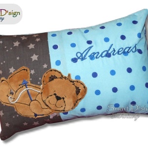 Copricuscino ITH in 3 misure, motivo: San Valentino, orsacchiotto, Cupido, per matrimonio, amore, annuncio di nascita, ricamo a macchina con design Smart D'sign