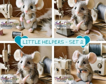 Adorable Mouse Digital Art - LITTLE HELPERS - Set 2 - In The Sewing Room | High Resolution PNG Files | Direct Download | Digital Item