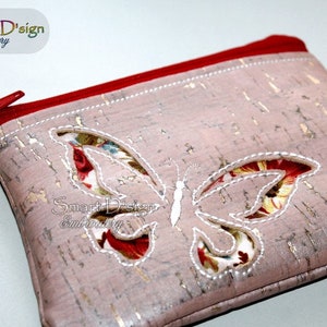 ITH Abendtasche Schmetterling Negativapplikation Stickdatei | Smart Dsign Stickdateien | Korkstoff und Vinyl Tasche | 13x18 cm Rahmen
