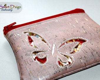 5x7 inch Machine Embroidery Design | ITH Evening Clutch Butterfly | Reverse Applique Bag for Cork/Vinyl | Zipper Pouch | Smart D&#39;sign