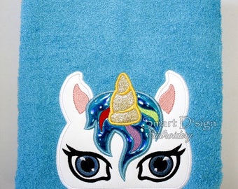 Unicorn Peeker Applique 13x18cm 5x7" Hooded Towel Embroidery Design Stickdatei