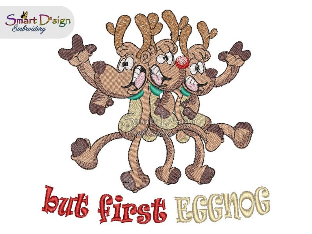 DANCING REINDEER Eggnog Party English 5x7 Inch / 13x18 Cm Hoop Machine
