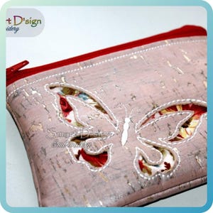 5x7 inch Machine Embroidery Design | ITH Evening Clutch Butterfly | Reverse Applique Bag for Cork/Vinyl | Zipper Pouch | Smart D'sign
