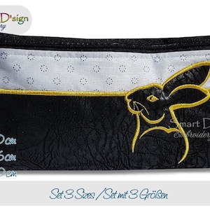 ITH Machine Embroidery Design RABBIT BUNNY Silhouette Cosmetic Bag with Zipper and Pockets 3 Sizes In The Hoop Smart D&#39;sign Digital Download