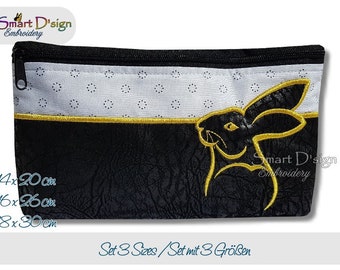 ITH Machine Embroidery Design RABBIT BUNNY Silhouette Cosmetic Bag with Zipper and Pockets 3 Sizes In The Hoop Smart D'sign Digital Download