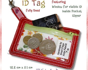 ITH Key ID Tag Wallet Zipper Lining Window Machine Embroidery File size 13x9 cm In The Hoop Smart D&#39;sign Luggage Tag Travel Bag Coin Purse