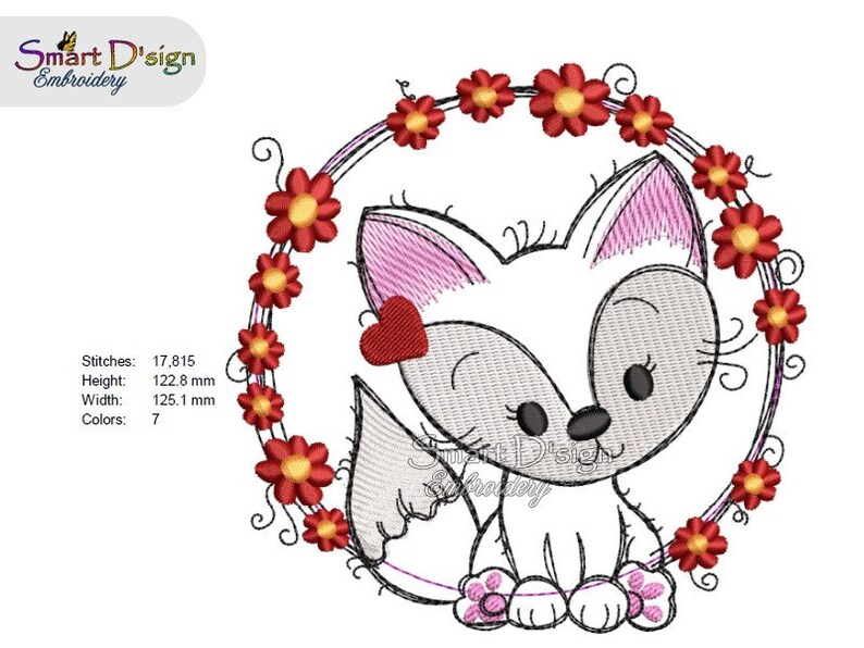 Fox Baby Shower Motif, cute gift Great for Bags & Towels Raw Edge Doodle Applique 5x5 inch Machine Embroidery Design by Smart D'sign image 8