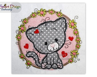 Cat | Baby Shower Motif, cute gift | Great for Bags & Towels |Raw Edge Doodle Applique 5x5 inch Machine Embroidery Design by Smart D'sign