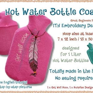 ITH Hot Water Bottle Cosy Cover 18x30 cm 7x11.75 inch Embroidery Design In The Hoop