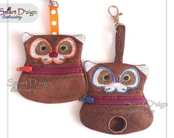 Dog & Cat Poo Bag Dispenser CAT KATZE ITH Zipper Bags 10x10 cm 4x4" Machine Embroidery Design