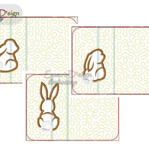 3x Easter Bunny Silhouette Appliques on Stipple Stitch MugRugs Set 5x7 inch ITH In The Hoop Machine Embroidery Design Smart D'sign Download image 2