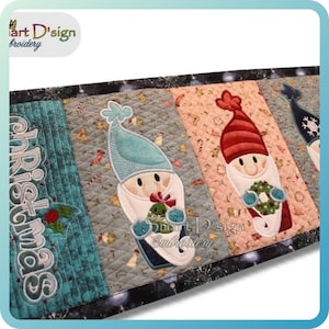 5x7 inch 13x18 cm Machine Embroidery Design Set | 7x ITH Quilt Blocks Christmas Table Runner Applique Gnomes, Nisse, Smart D'sign