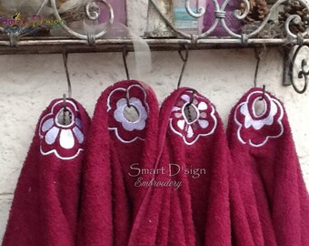 Set of 5 ITH Flower Towel Topper,  Machine Embroidery Design, 4x4 inch (Digital File) by Smart D'sign