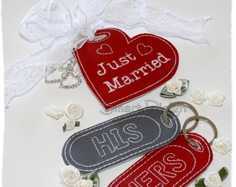 ITH Luggage Tag Set of 3 JUST MARRIED Embroidery File 10x10 cm 4x4inch In The Hoop