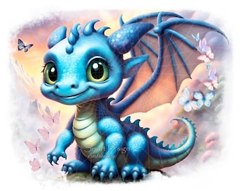 Adorable Butterfly BABY DRAGON Kindergarten Digital Art | High Resolution PNG Files | Direct Download | Digital Item