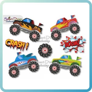 Set of 7 MONSTER TRUCKS Motifs Series Machine Embroidery Design Set | Smart D'sign Instant Download File 10x10 cm 4x4 inch hoop