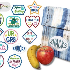 12 x notes de boîte à lunch inspirations encouragement appliques patchs pour enfants maternelle sac d'école motif de broderie machine Smart D'sign