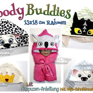 Hoody Buddy Set 5x Designs Applique 13x18cm 5x7&quot; Hooded Towel Embroidery Design Stickdatei