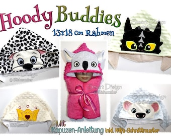 Hoody Buddy Set 5x Designs Applique 13x18cm 5x7" Hooded Towel Embroidery Design Stickdatei