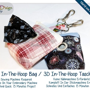 3D Stickdatei Ruck-Zuck Raumwunder ITH Tasche 12x12 cm HundeTasche Reißverschluß abgenähter Boden, Smart D'sign In-the-hoop Download mit PDF