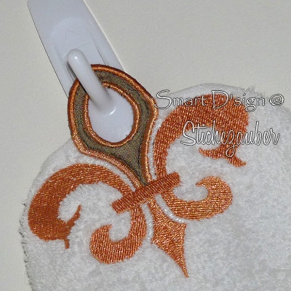 7x Sizes Fleur De Lis Französische Lilie ITH Project Towel Hangers Topper Embroidery File - Measurements in CM only