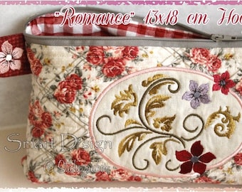 ROMANCE  Make Up Bag with Zipper and Lining | Hoop Size 5x7inch =  13 x 18 cm ONLY | ITH In The Hoop Machine Embroidery Design Smart D'sign