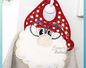 ITH Towel Topper Santa Claus 5x7 inch | Gnome Elf | Christmas Towel Hanger | Kitchen Towel Gift | Instant download In The Hoop Smart D'sign