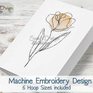 Hermosa FLOR DEL INTERIOR N.° 2 - Arte lineal / Diseño de bordado a máquina / Incluye 6 tamaños de bastidor / Descarga instantánea / Bordado para camisetas
