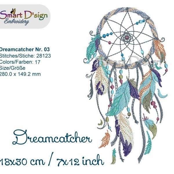 Motif de broderie machine Dreamcatcher n°3 Doodle 18 x 30 cm 7 x 11,75 po. attrape-rêves Boho Boho Ethno Ethic Motif amérindien