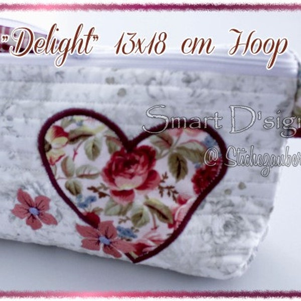 ITH Machine Embroidery Design DELIGHT Make Up Cosmetic Bag with Zipper and Lining 13 x 18 cm  In The Hoop Smart D'sign Digital File