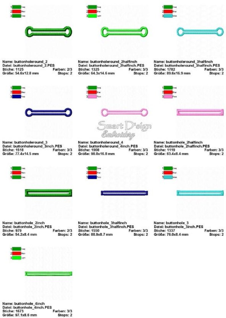 Set of 10 BUTTON HOLE APPLIQUES Machine Embroidery Design 4x4 Inch ...