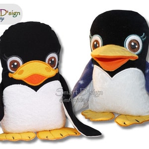 2x ITH Machine Embroidery Designs 6x10 inch | Penguin Stuffy Toy for Children 2 Versions Applique and 3D Bill | In The Hoop Smart D&#39;sign