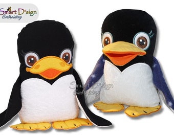 2x ITH Machine Embroidery Designs 6x10 inch | Penguin Stuffy Toy for Children 2 Versions Applique and 3D Bill | In The Hoop Smart D'sign