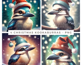 4 Christmas Kookaburra Bundle PNG No 1 | AUSSIE ANIMALS | Digital Download | High Resolutions Printable Graphics