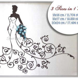 Silhouet romantische bloemen bruid bruiloft motief 3 maten borduurontwerp