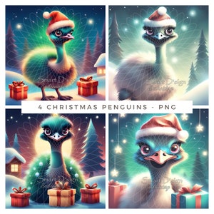 4 Christmas Emu Bundle PNG No 1 | AUSSIE ANIMALS | Digital Download | High Resolutions Printable Graphics