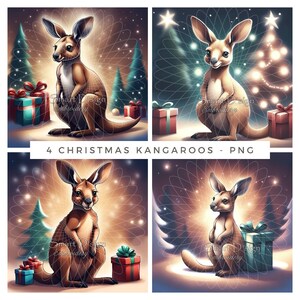 4 Weihnachts-Kängurus Bundle PNG No 1 | AUSSIE TIERE | Digitaler Download | Hohe Auflösungen druckbare Grafiken