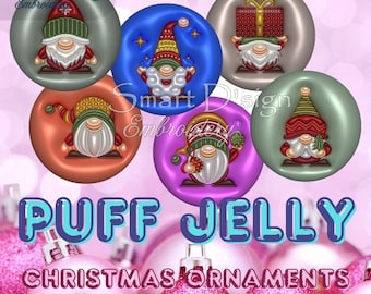 6 GNOME Puffy Jelly Christmas Ornaments | 3D inflated Button | High Resolution PNG Files | Direct Download | Digital Item