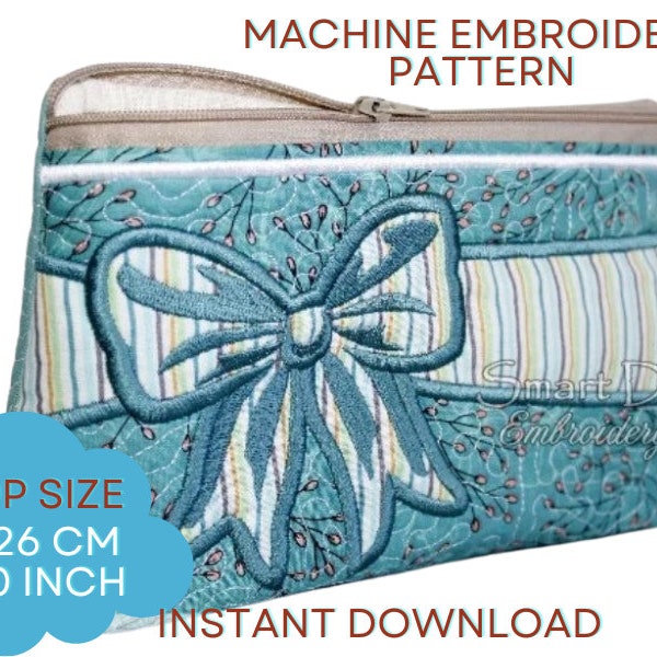 16x26 cm 6x10 inch ITH Machine Embroidery Design | CELEBRATION BOW Cosmetic Bag with Zipper and Pockets | Smart D'sign Digital Download