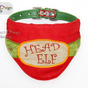 ITH Machine Embroidery Design HEAD ELF Christmas Dog Collar Bib Slide-on Bandana for all breeds Smart D'sign Digital File Instant Download