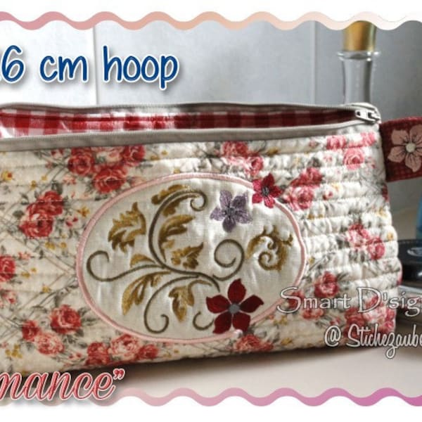 ROMANCE Make Up Bag with Zipper and Lining 16x26 cm ITH In The Hoop Machine Embroidery Design Smart D'sign